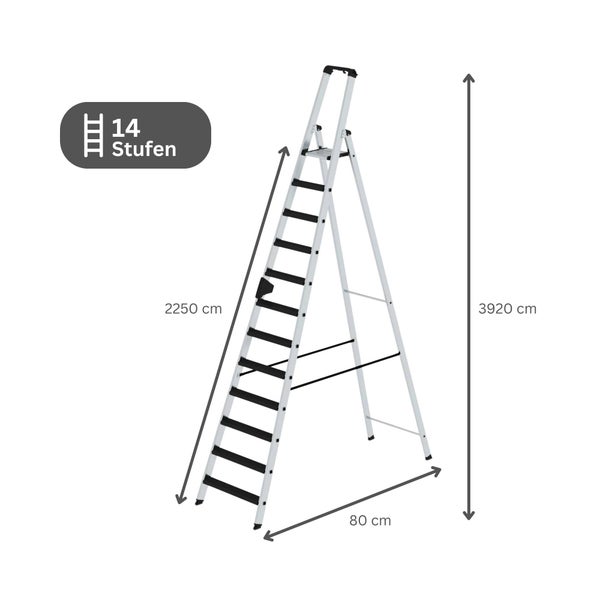 PROREGAL Stufen-Stehleiter Einseitig Begehbar mit Clip-Step Relax 14 Stufen