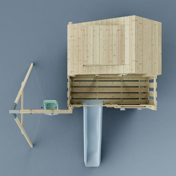 Spielturm mit Rutsche, Schaukel und Holzkabine für Kinder