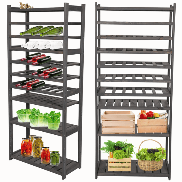 PROREGAL Weinregal SPREEWALD HxBxT 163x70x33cm 36 Flaschen auf 6 Ebenen + 4 Ablagen Massives Kiefernholz Grau geölt