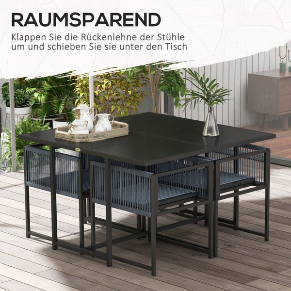 Outsunny Sitzgruppe 5 tlg. Essgruppe für 4 Personen Esstisch mit 4 Stühlen Esszimmergruppe mit Klappstühle Küchentisch-Set mit Stahlgestell Balkonmöbel Gartenmöbel für Terrasse, Balkon Dunkelgrau