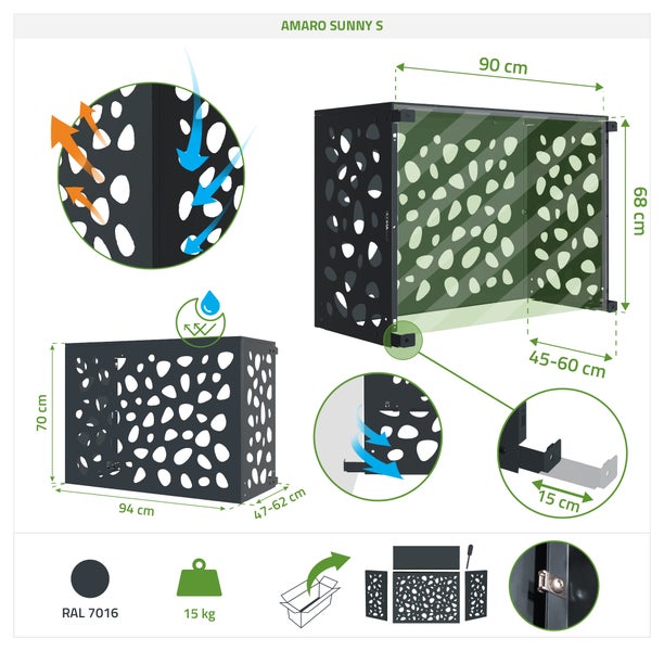 Amaro Sunny S Gerätehaus mit Maßangaben