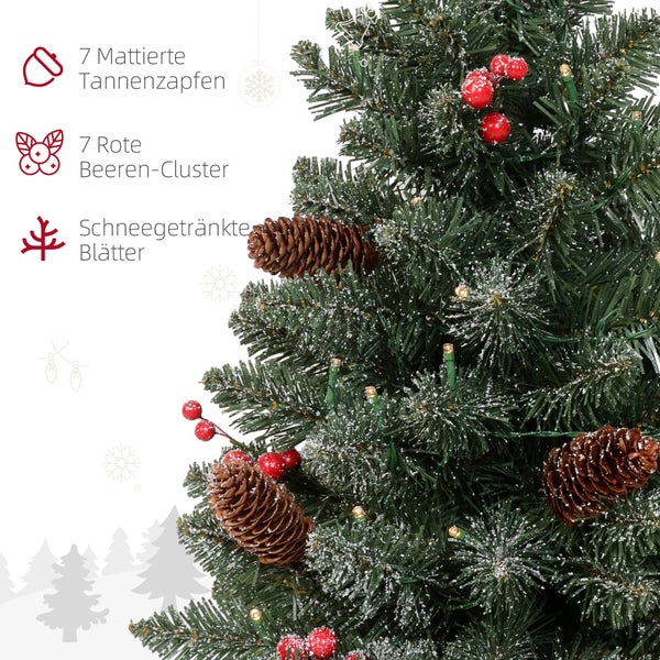 HOMCOM Künstlicher Weihnachtsbaum, 0,6 m Christbaum mit Tannenzapfen 86 Astspitzen mit 50 warmweißen LED, für Weihnachtsfest, Indoor, Grün+Weiß