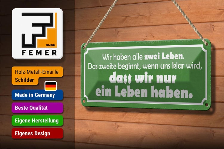 Blechschild Spruch 27x10cm wir haben zwei Leben das zweite Dekoration