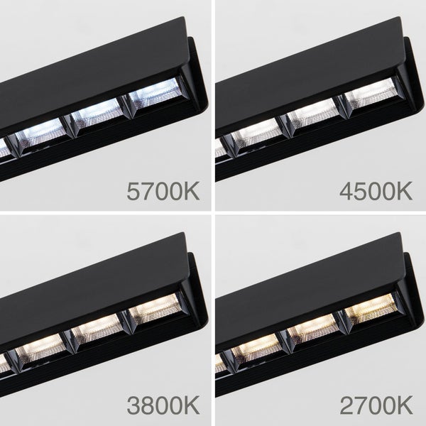 LED Leuchte mit einstellbarer Farbtemperatur von 2700 Kelvin bis 5700 Kelvin in einer Übersicht dargestellt