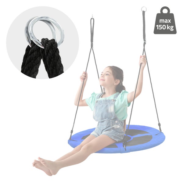 ECD Germany Nestschaukel Ø100 cm, Blau, Tellerschaukel für Kinder & Erwachsene, Höheverstellbare Kinderschaukel Outdoor, Hängeschaukel 150 kg belastbar, Gartenschaukel Rundschaukel geschlossener Sitz
