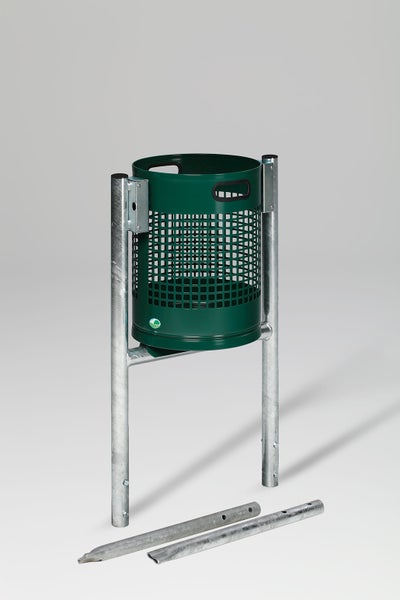 PROREGAL Klassischer Gelochter Abfallsammler Für Außenbereich Seitenrohre Zum Einbetonieren HxBxT 120 x 35 x 35 cm Stahl Grün