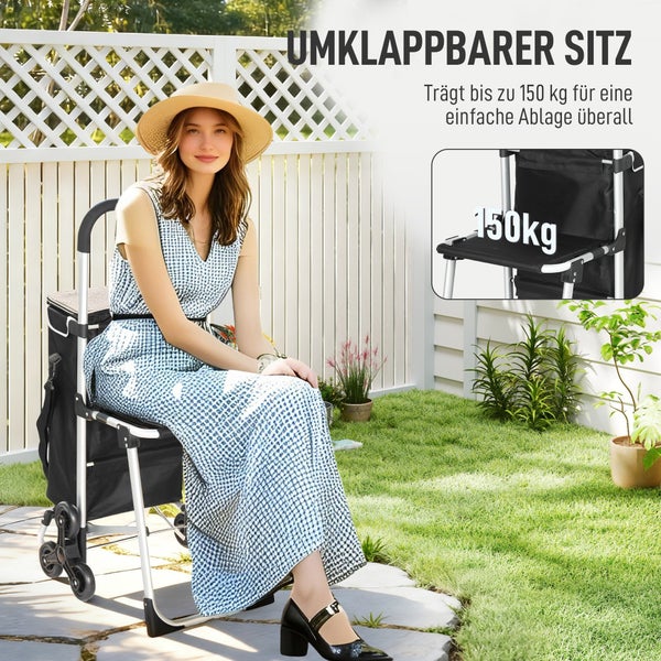 Einkaufstrolley mit Sitzgelegenheit für den bequemen Einkauf