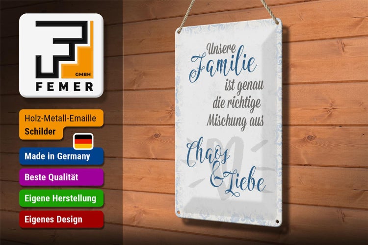 Blechschild Spruch 20x30cm unsere Familie Chaos Liebe