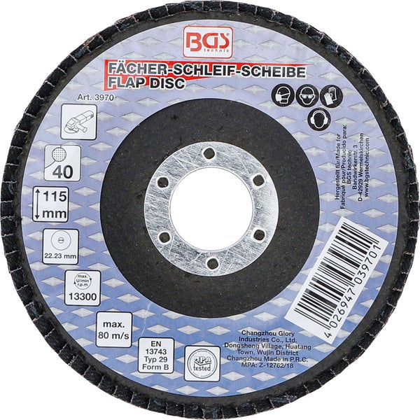BGS Fächerschleifscheibe, Korngröße 40, Durchmesser 115 mm