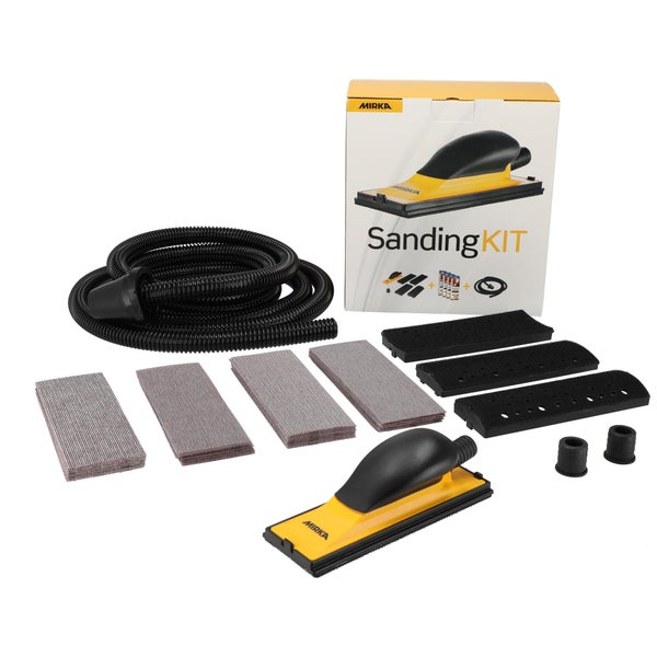 Mirka Handblock Kit / Handschleifer mit konvex und konkav  Aufsätzen / für 70x198mm Schleifstreifen Klett + 40x Abranet Schleifstreifen, 4m Absaugschlauch, Adapter