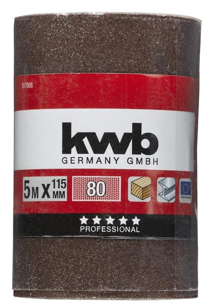 kwb Schleifpapier auf Rolle - 5 m, 115 mm Breit, K-80 Korn - Für Metall, Holz, Lack - Vielseitiges Schleifmittel