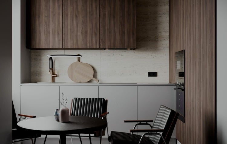 Moderne Küche mit Esstisch und Stühlen