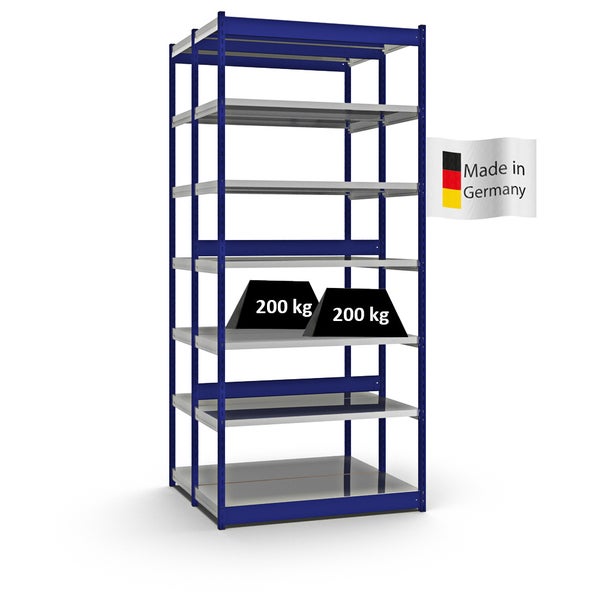 PROREGAL Fachbodenregal Stecksystem Vierkant-Profil Grundregal HxBxT 300 x 132,5 x 50 cm 2x7 Ebenen Doppelseitige Bauart Fachlast 200 kg Enzianblau