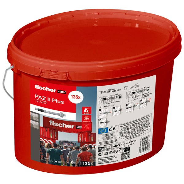 Roter Eimer mit 135 fischer FAZ II Plus Bolzenankern