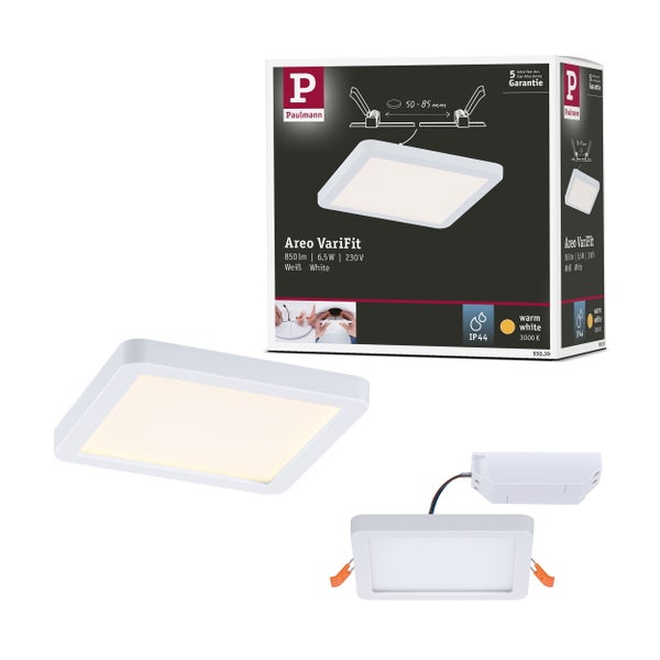 VariFit LED Einbaupanel Areo IP44 eckig 118x118mm 6,5W 500lm 3000K Weiß