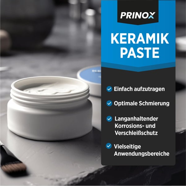 Prinox Profi Keramikpaste 150g - Extrem Hitzebeständig bis +1700°C - Keramik Paste für KFZ Bremsen, Auspuff, als Schmierpaste und Langzeitfett für Schrauben, Bremspaste etc.