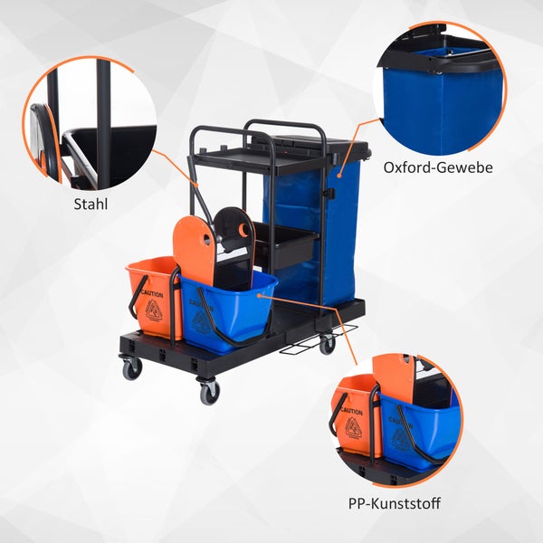 HOMCOM Putzwagen, 111 × 63,3 × 103 cm, PP, Schwarz+Blau