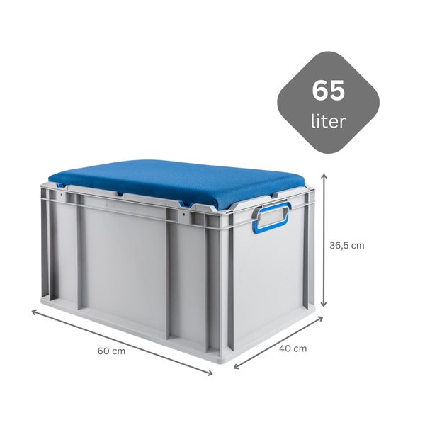 PROREGAL Eurobox NextGen Seat Box Blau HxBxT 36,5 x 40 x 60 cm 65 Liter Griffe Geschlossen Eurobehälter Sitzbox Transportbox