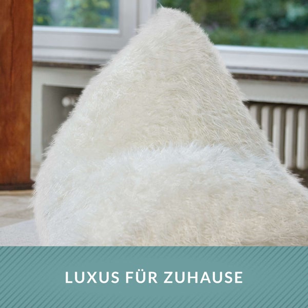 Green Bean Sitzsack Felloptik Indoor 150x100x100cm mit 220 Liter EPS-Perlen Füllung - Kuschelig Weich Waschbar - Drinnen Stoff Bodenkissen Liegekissen Sitzkissen Creme