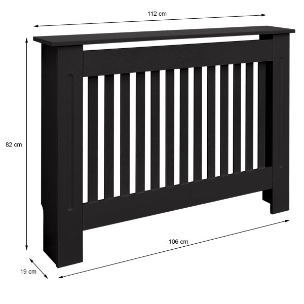 ECD Germany Heizkörperverkleidung Landhausstil 112x19x82 cm Schwarz aus MDF lackiert für Schlafzimmer Wohnzimmer Heizungsverkleidung Heizkörperabdeckung Heizungsabdeckung Heizung Heizkörper Abdeckung