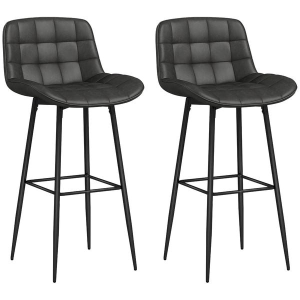 HOMCOM 2er-Set Barhocker, Bistrohocker mit Fußstütze, Drehbar Barstuhl mit Stahlbeine, Küchenstuhl mit Rückenlehne, Kunstleder,  für Wohnzimmer, Esszimmer, Dunkelgrau
