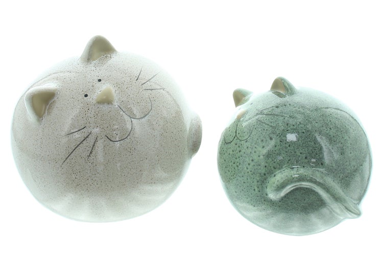 FRANK FLECHTWAREN|Dekofigur Kugel-Kätzchen, 2er Set, 10 x 10 x 9,5 cm, 12 x 12 x 12 cm, PORZELLAN