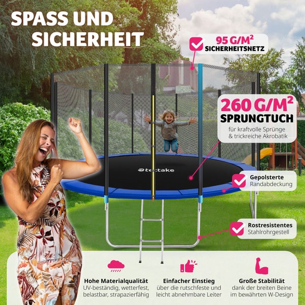 Trampolin tectake Garfunky Ø 427 cm,  GS zertifiziert inklusive Einstiegsleiter