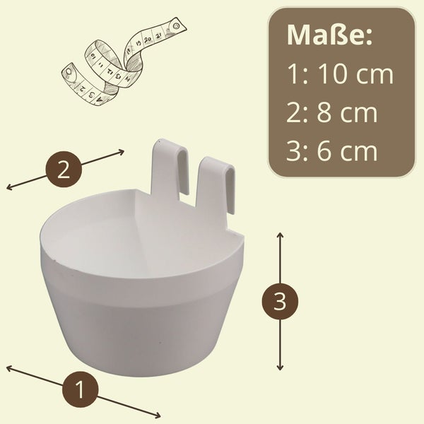 Abmessungen eines Balkonkastenhalters: 1: 10 cm, 2: 8 cm, 3: 6 cm.