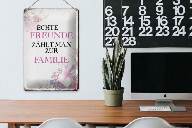 Blechschild Spruch 20x30cm echte Freunde zählt zur Familie
