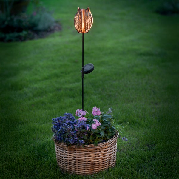 FRANK FLECHTWAREN|Solarstecker Blume, 11,5 x 11,5 x 84 cm, METALL, KUNSTSTOFF