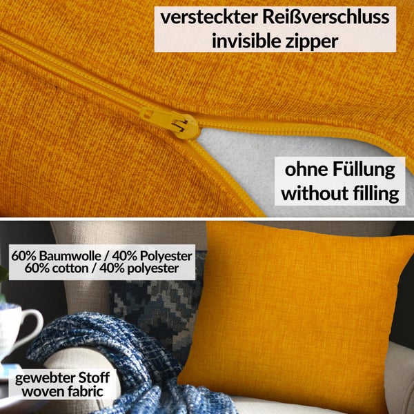 Kissenhülle Leinenoptik 60x60cm ohne Füllung Gelb