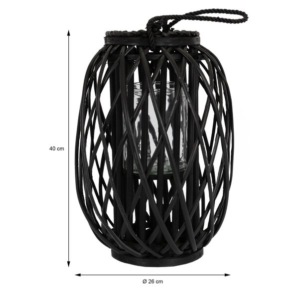 ECD Germany 2er Set Laterne Ried 40xØ26cm/50xØ28cm mit Henkel, Schwarz, Seilfaser, Flechtoptik Rattan Windlicht mit Glaseinsatz, Retro-Laterne, Handgeflochtene Gartenlaterne Kerzenhalter Kerzenständer