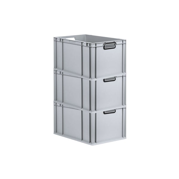 PROREGAL SuperSparSet 3x Eurobox NextGen Color, HxBxT 32x40x60cm, 65 Liter, Griffe schwarz offen, Verstärkter Boden, Grau, Eurobehälter, Transportbox, Transportbehälter, Stapelbehälter
