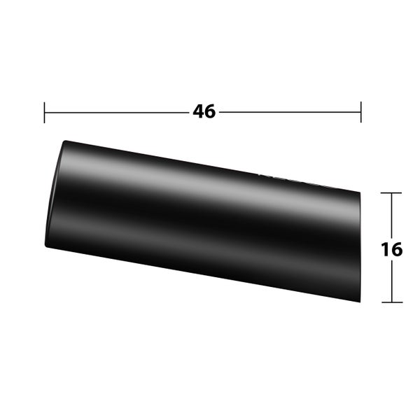 Zylindrisches Bauteil mit Maßen von 46 Millimeter Länge und 16 Millimeter Durchmesser