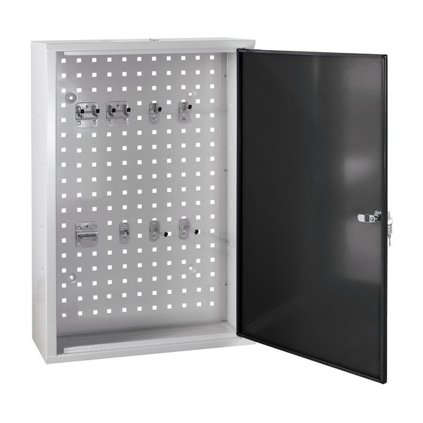 PROREGAL Werkzeugwandschrank mit Tür + 8 Haken | HxBxT 75x50x20cm | Lichtgrau/Anthrazitgrau