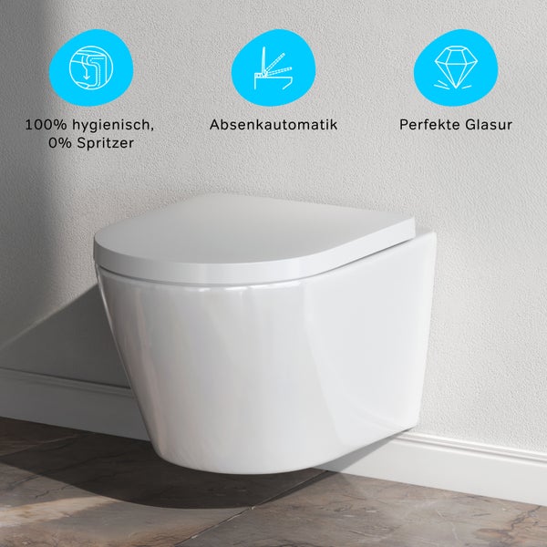 AM.PM Wand-WC  Tiefspüler ohne Spülrand weiß glänzend mit WC-Sitz CNA1700SC Flash