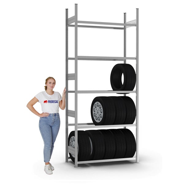 PROREGAL Reifenregal Stecksystem T-Profil Grundregal HxBxT 300 x 130 x 40 cm 5 Ebenen Fachlast 150 kg Verzinkt