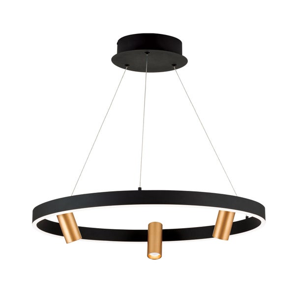 Moderne runde LED Pendelleuchte mit drei verstellbaren Strahlern in einem Ringdesign für eine effektive Deckenbeleuchtung