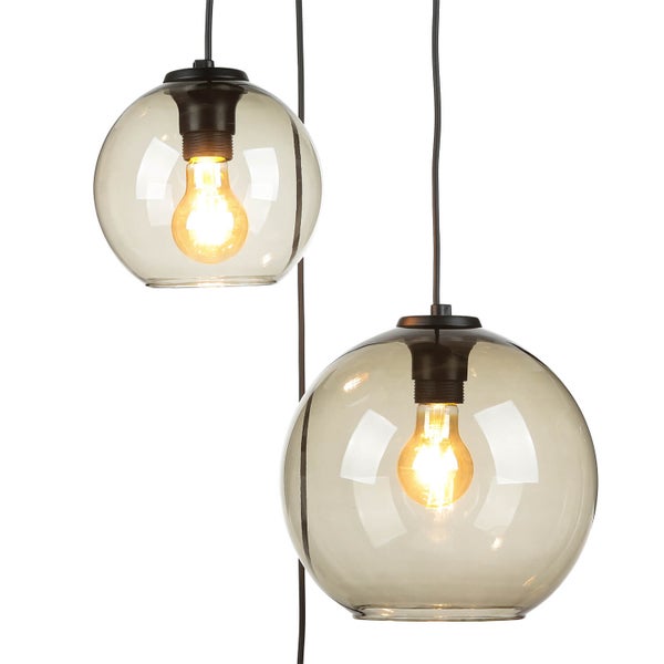 Hängelampe mit zwei runden Lampenschirmen aus Glas