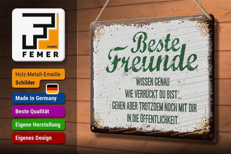 Blechschild Spruch 30x20cm Beste Freunde wissen grün braun