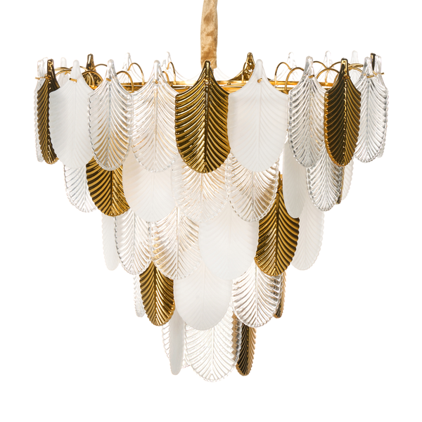Hängeleuchte mit Blattdesign aus Glas und Metall