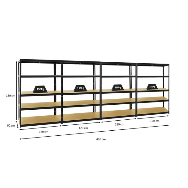 PROREGAL Mega Deal 4x Schwerlastregal Big Elephant M HxBxT 180 x 120 x 60 cm Fachlast 250 kg Schwarz