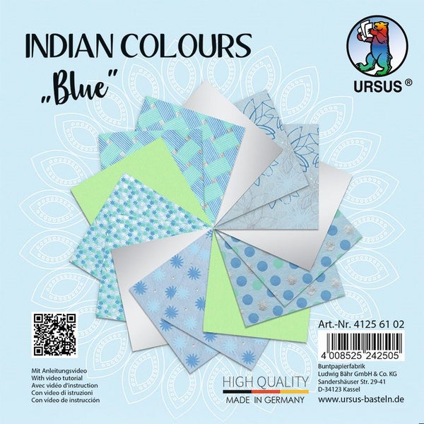 URSUS Spezialpapiere Indian Colours, blue, 13,7 x 13,7 cm, 10 Blatt