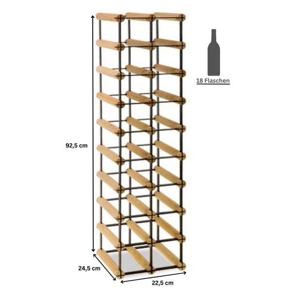 PROREGAL Modulares Weinregal Vinotega Mod Metal HxBxT 92,5 x 22,5 x 24,5 cm 2 x 9 Flaschen Massives Kiefernholz Natur