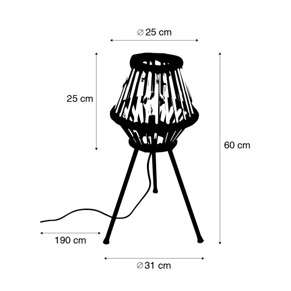 Ländliche Stativ-Tischlampe Bambus mit Schwarz - Evalin