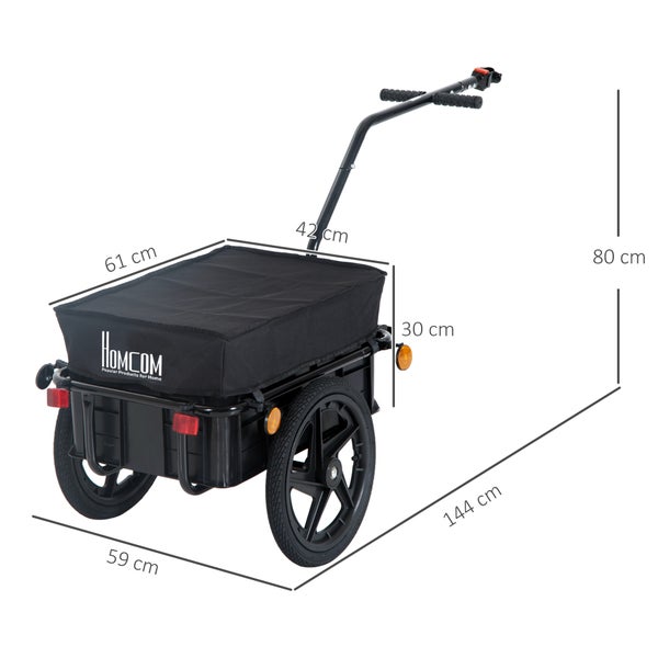 HOMCOM Fahrradanhänger, Lastenanhänger für Fahrrad, 40 kg Belastbarkeit, 144 x 59 x 80 cm, Stahl, Oxford-Gewebe Schwarz