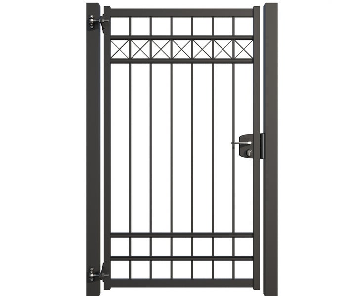Metall Gartentor mit Schloss und dekorativem Gitter