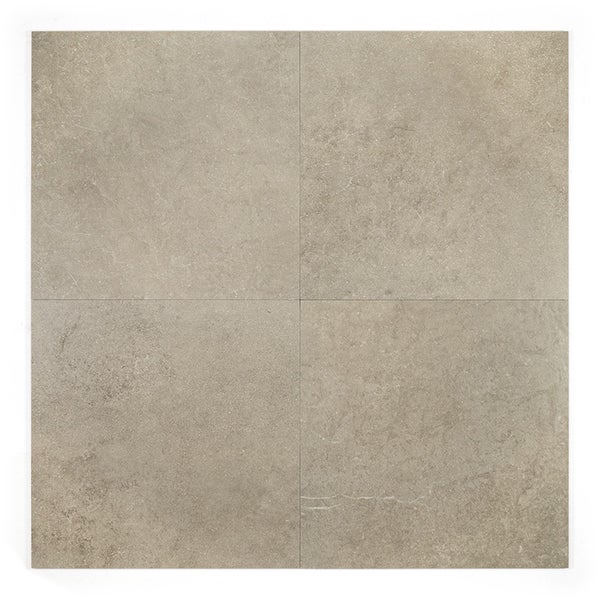 Quadratische Feinsteinzeugfliese mit Natursteinoptik in beiger Steinstruktur für Boden und Wand.