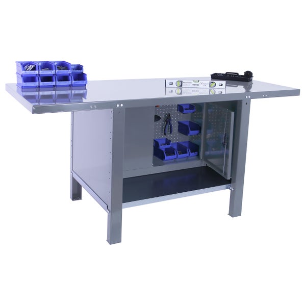 Werkbank BUFFALO METAL mit Schrank | HxBxT 83x180x73cm | Traglast 700kg | Grau