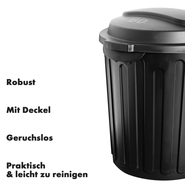 FLOORDIREKT Mülleimer Robin 60L Abfalleimer mit Deckel Geruchsdicht Hygienisch